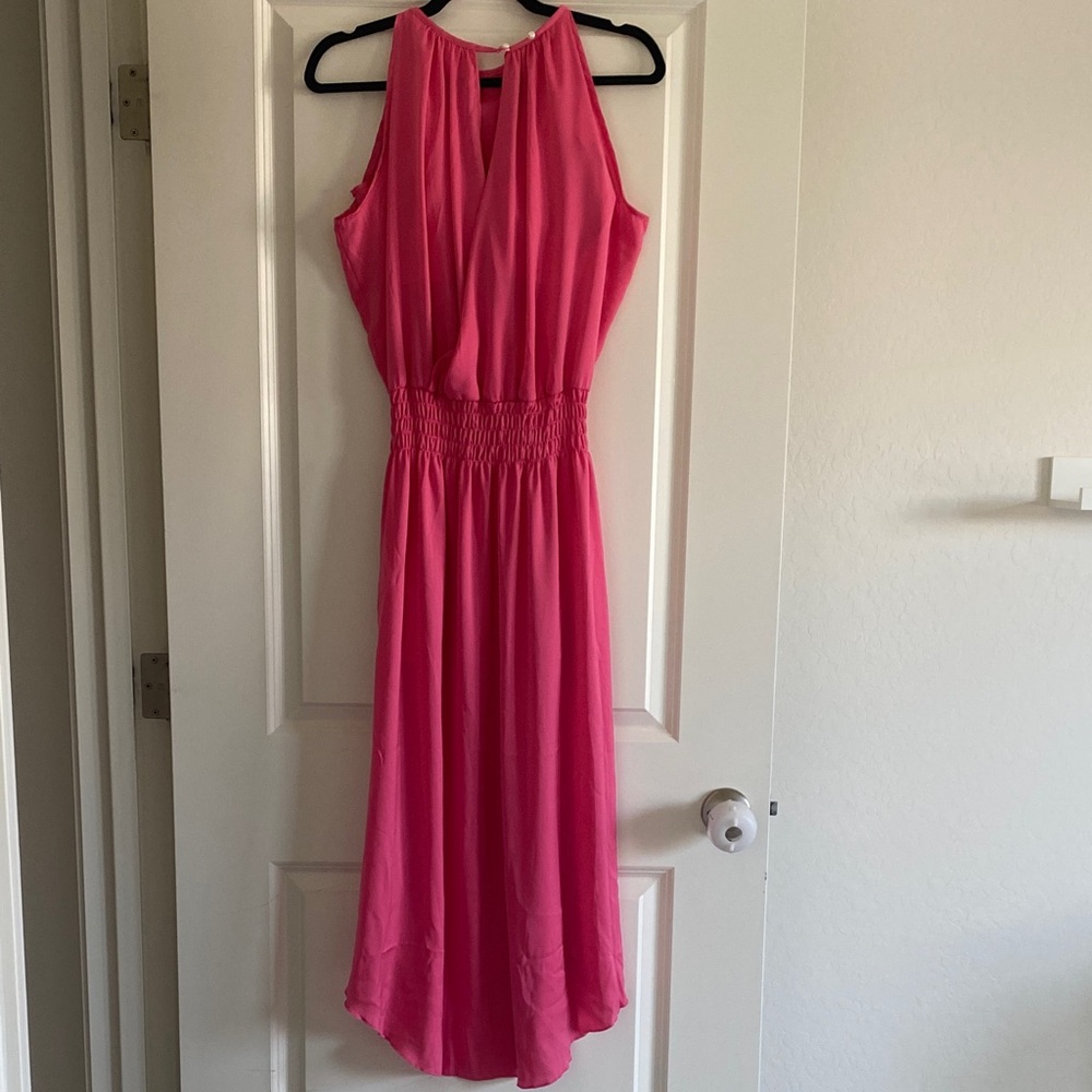 Chic Pink High-Low Sleeveless Dress - Picture 3 of 6